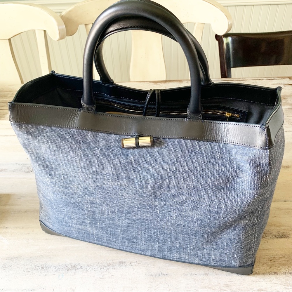 A.P.C. Blue Denim and Black Leather Tote